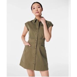 Spanx Olive Green Button-Up Dress XS NWT